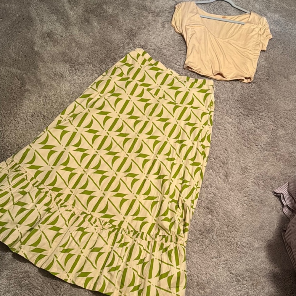 Free People Green Tiered Maxi Skirt for Casual Wear